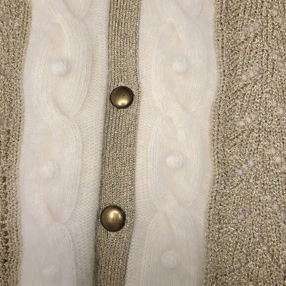 NWT Vintage Angora Cream White Metallic Gold Cardigan Grandmacore Hygge Sz Small - Picture 5 of 9